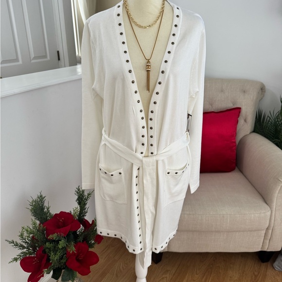Steve Madden Tops - Steve Madden White Studded Cardigan SIZE L